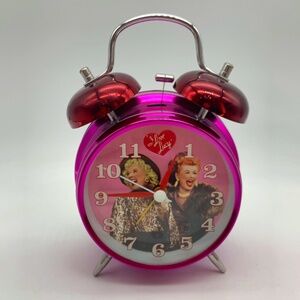I Love Lucy Double Bell Lucy and Ethel Tabletop Pink Metallic Retro Alarm Clock